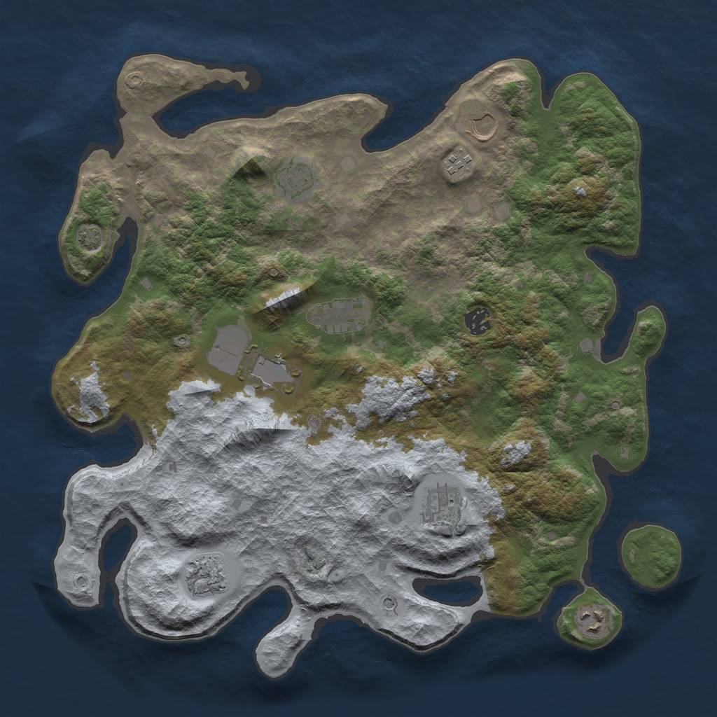 Rust Map: Barren, Size: 4000, Seed: 2465, 13 Monuments