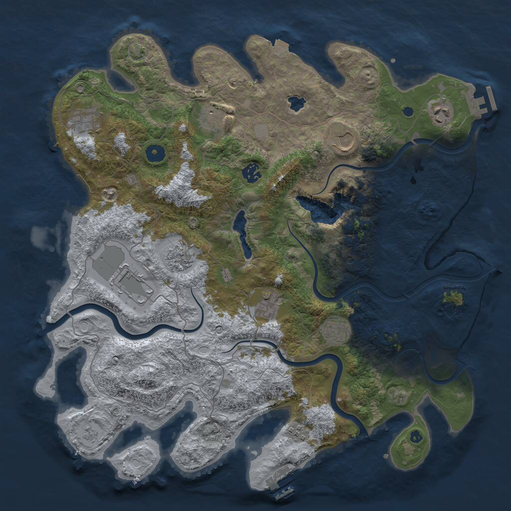 Rust Map: Procedural Map, Size: 4096, Seed: 595345677, 16 Monuments