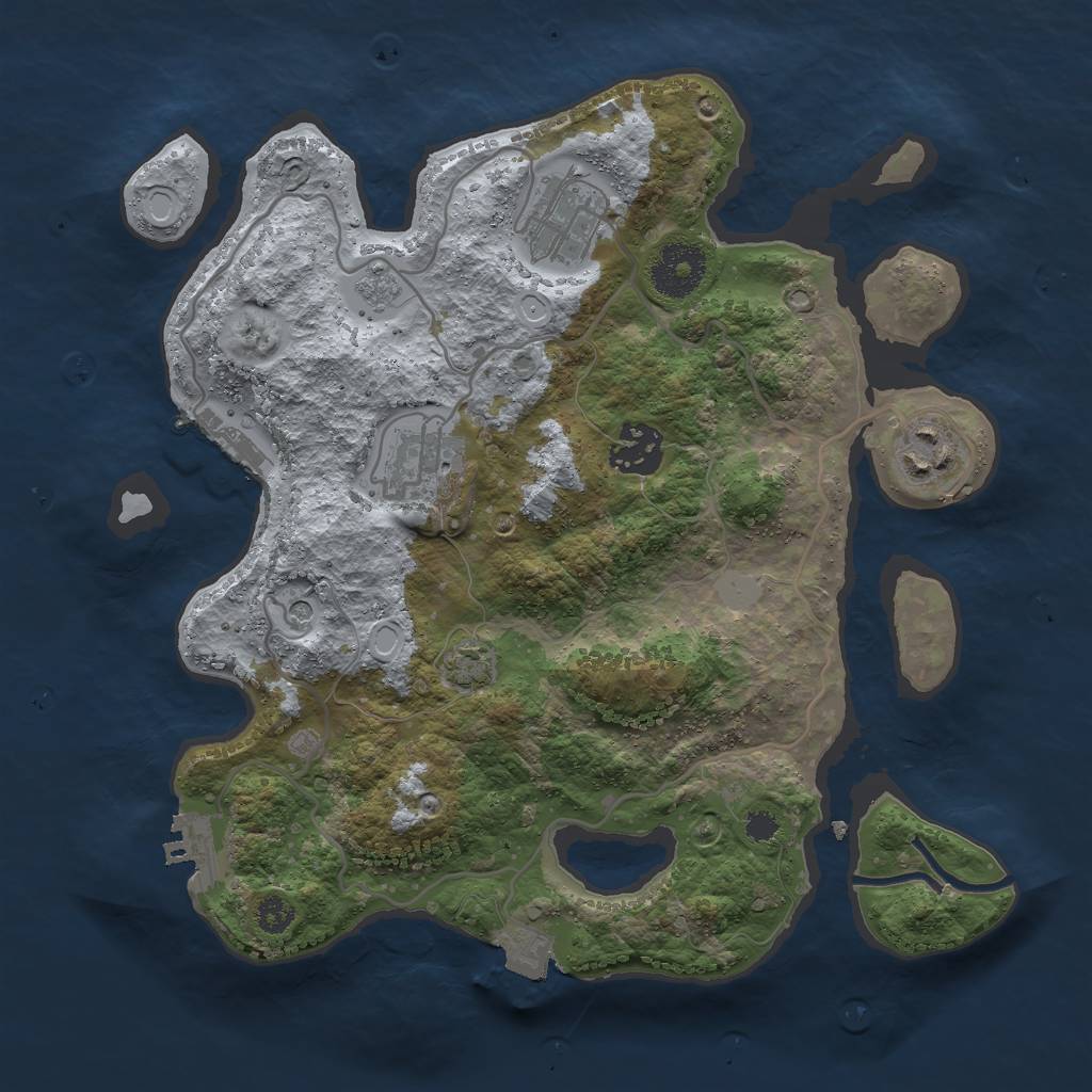 Rust Map: Procedural Map, Size: 3000, Seed: 1130723347, 12 Monuments