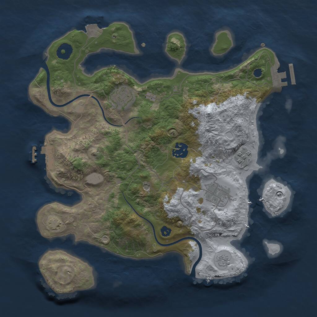 Rust Map: Procedural Map, Size: 3000, Seed: 1239506229, 10 Monuments