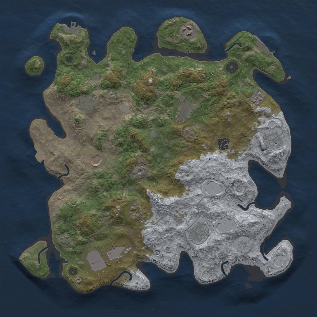 Rust Map: Procedural Map, Size: 3950, Seed: 49304215, 18 Monuments