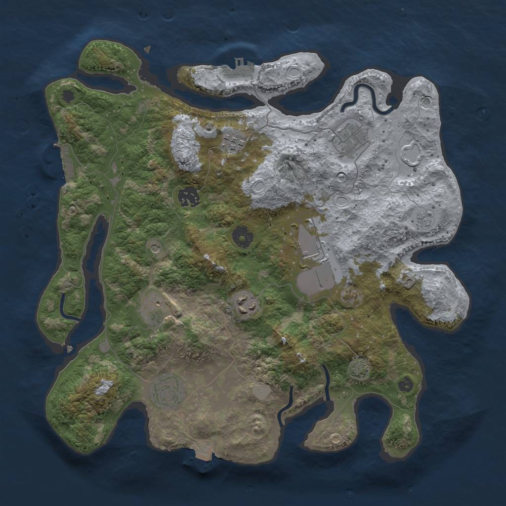 Rust Map: Procedural Map, Size: 3550, Seed: 43671116, 15 Monuments