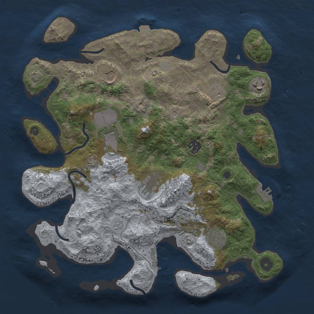 Rust Map: Procedural Map, Size: 3600, Seed: 80290439, 16 Monuments