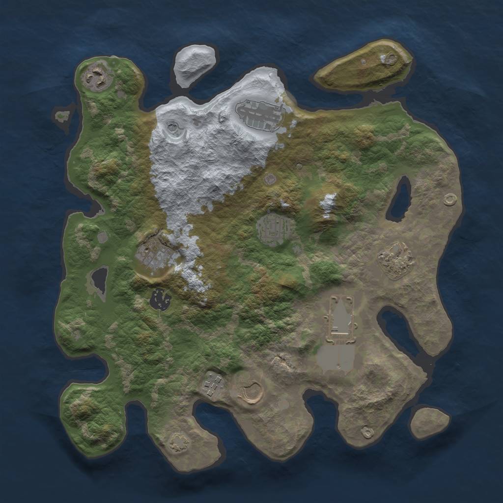 Rust Map: Barren, Size: 3500, Seed: 34291225, 13 Monuments