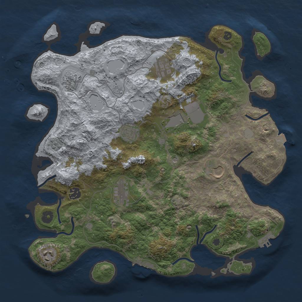 Rust Map: Procedural Map, Size: 3700, Seed: 625129861, 17 Monuments