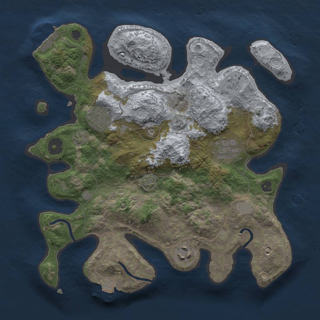 Rust Map: Procedural Map, Size: 3000, Seed: 878113, 10 Monuments