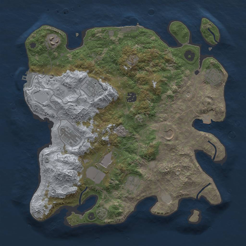 Rust Map: Procedural Map, Size: 3500, Seed: 45763847, 17 Monuments