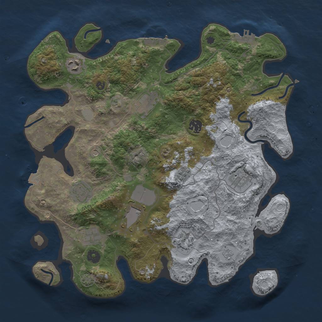 Rust Map: Procedural Map, Size: 3600, Seed: 670671, 17 Monuments