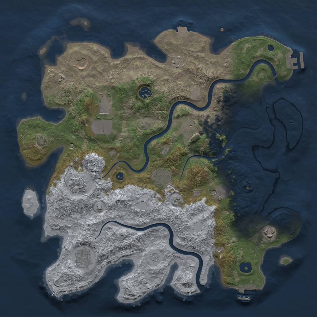 Rust Map: Procedural Map, Size: 3950, Seed: 43974310, 16 Monuments