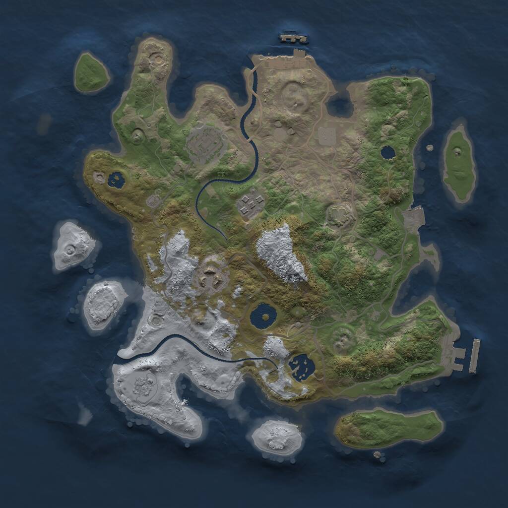 Rust Map: Procedural Map, Size: 3000, Seed: 2069796616, 9 Monuments