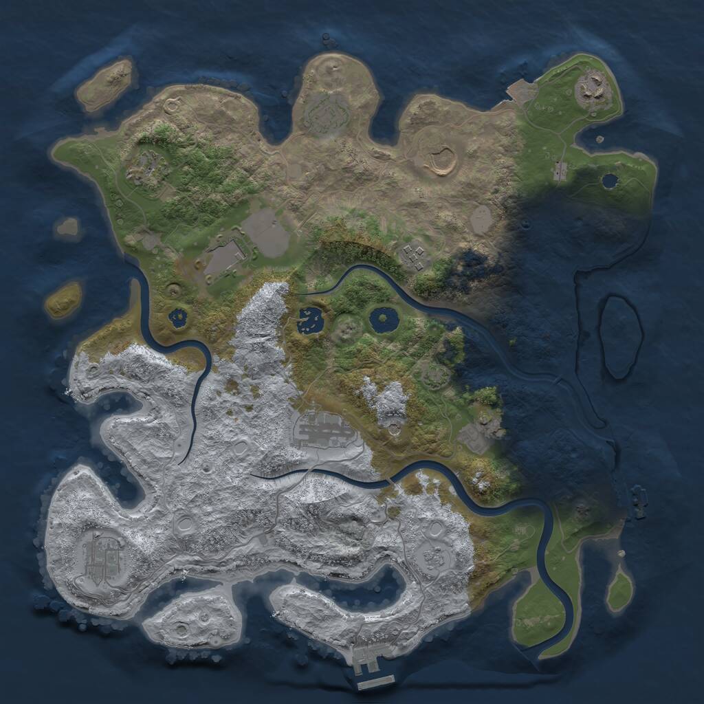 Rust Map: Procedural Map, Size: 3800, Seed: 80938165, 16 Monuments