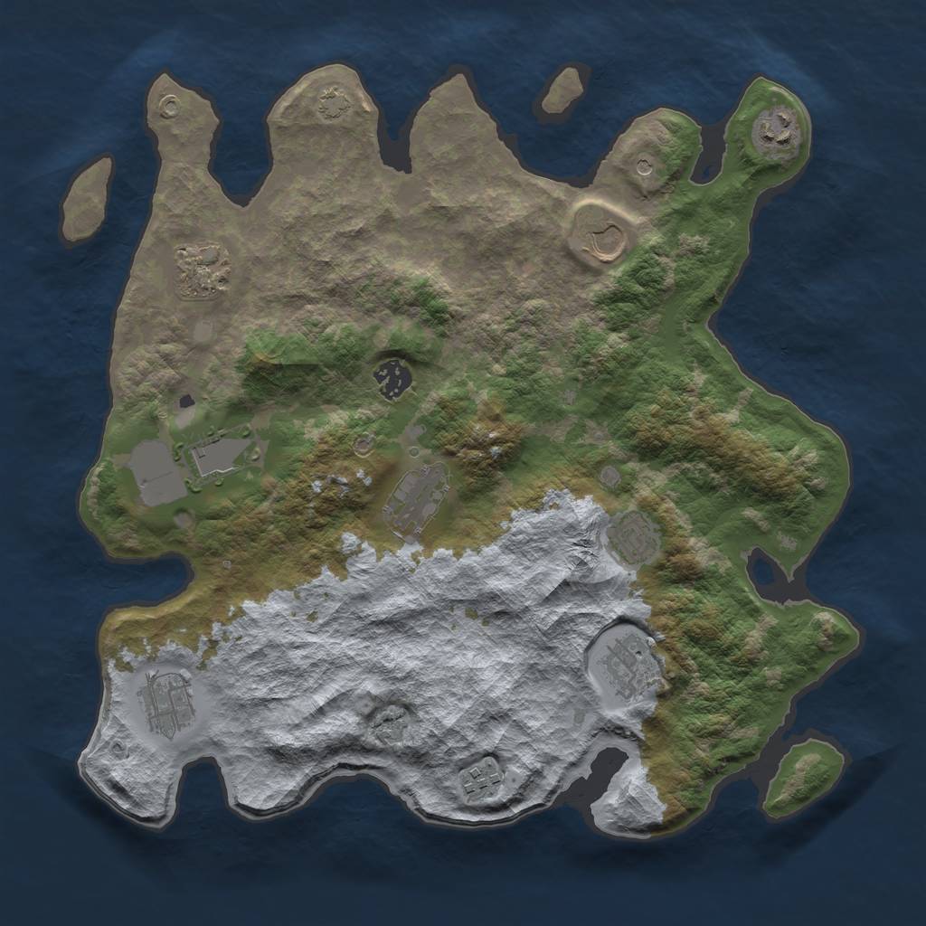 Rust Map: Barren, Size: 3750, Seed: 23389991, 14 Monuments