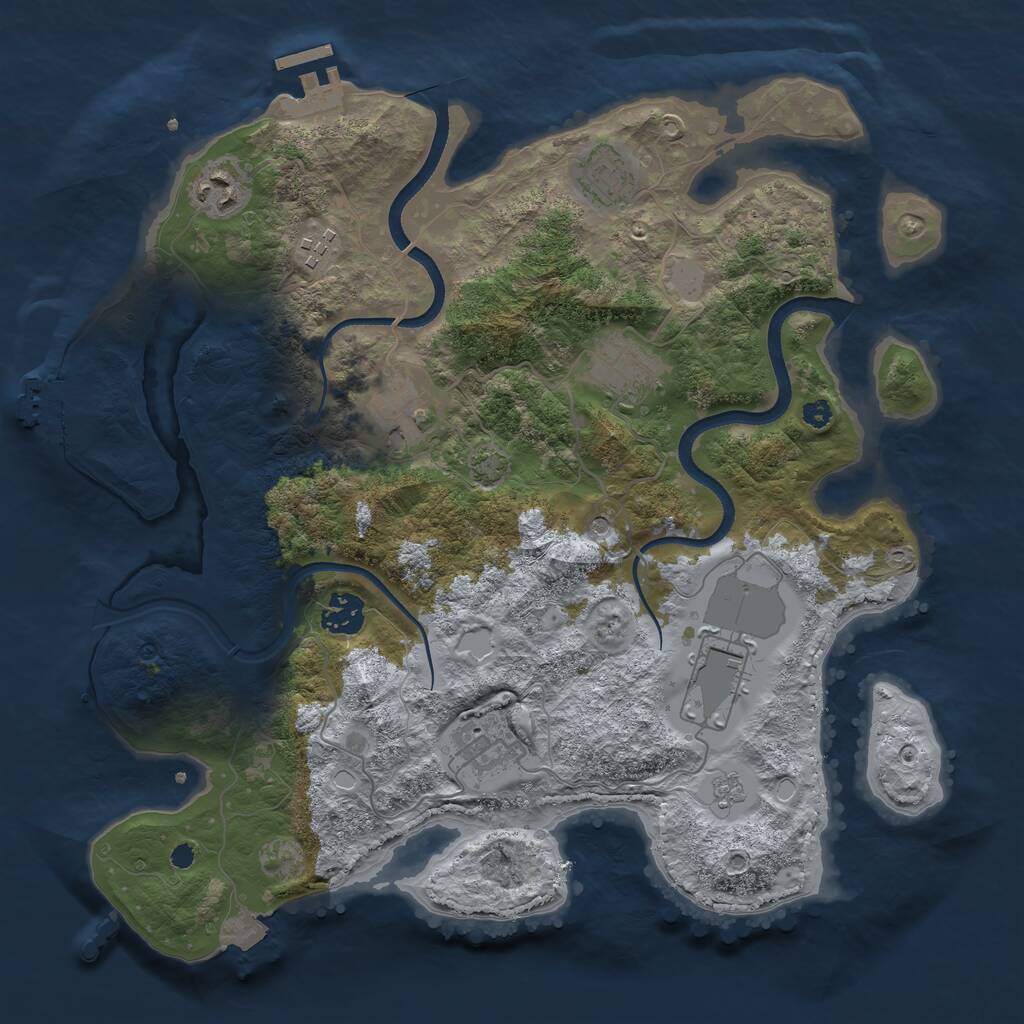 Rust Map: Procedural Map, Size: 3550, Seed: 44466830, 14 Monuments