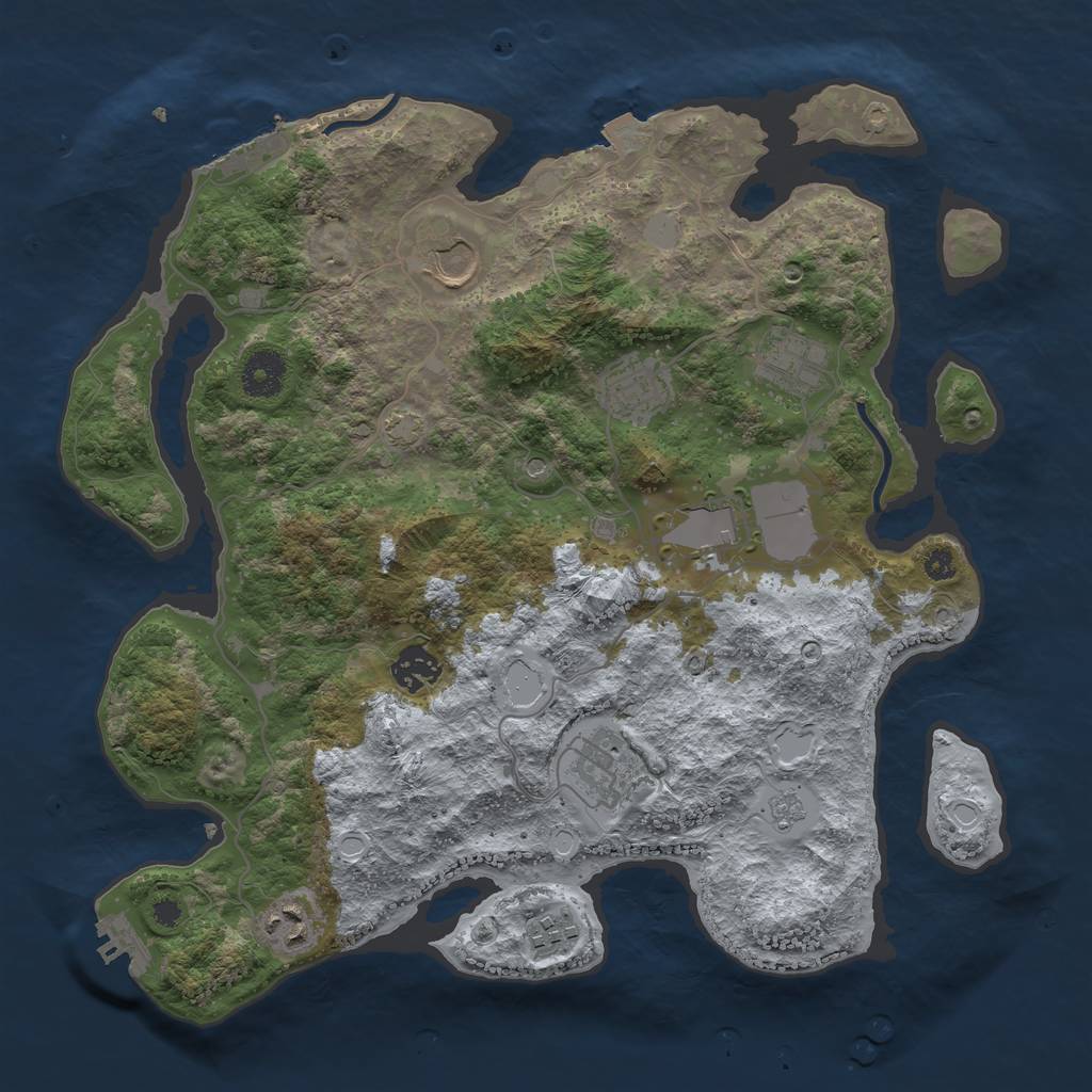 Rust Map: Procedural Map, Size: 3550, Seed: 44466830, 16 Monuments