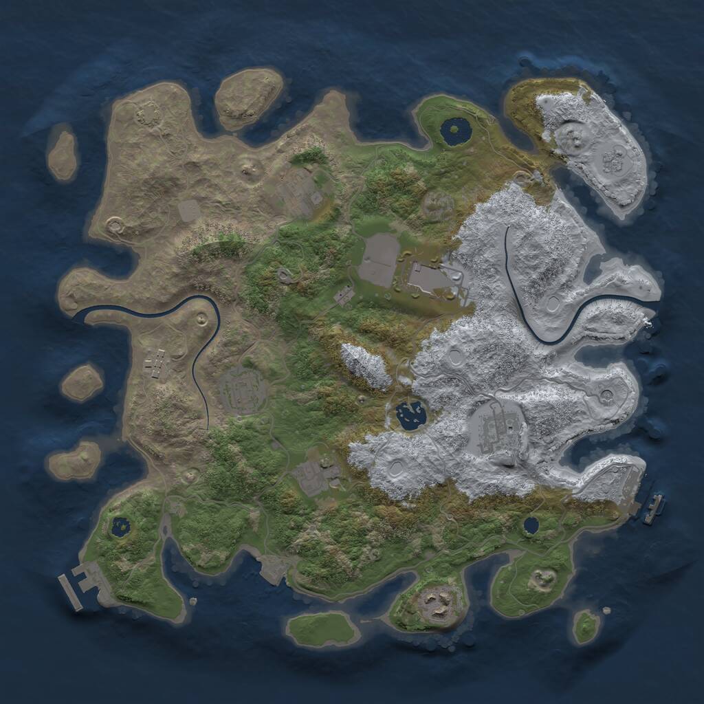 Rust Map: Procedural Map, Size: 3600, Seed: 57991349, 14 Monuments