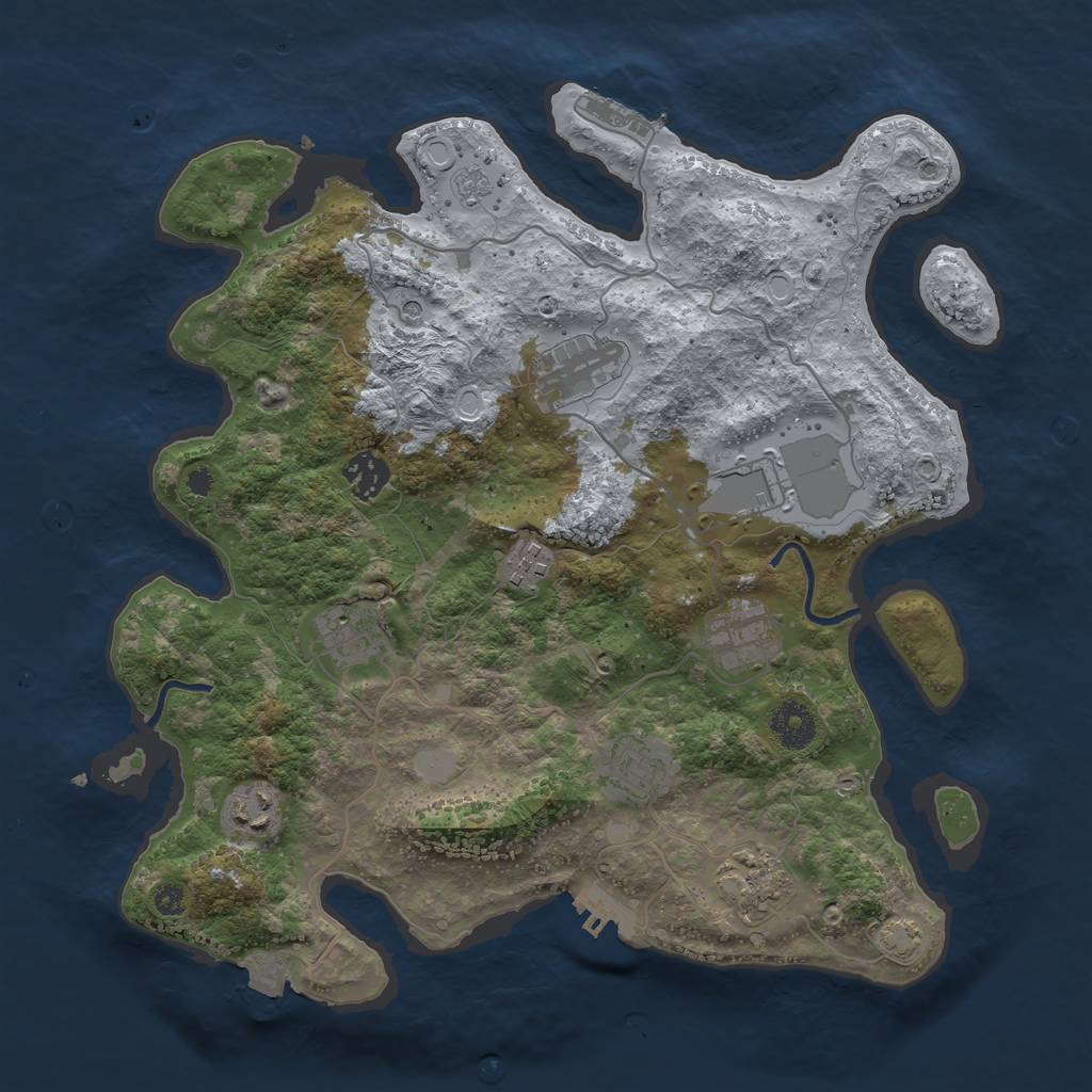 Rust Map: Procedural Map, Size: 3550, Seed: 64721450, 17 Monuments