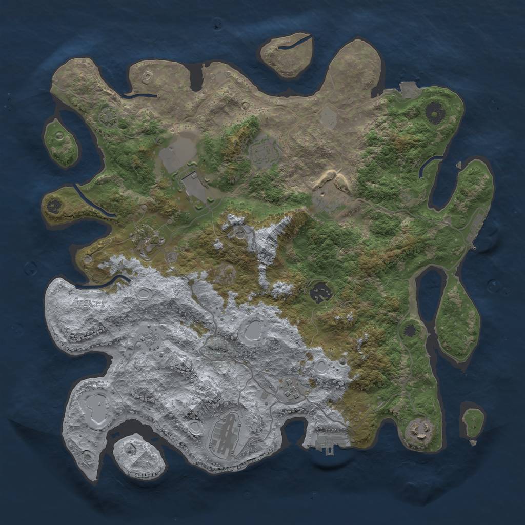 Rust Map: Procedural Map, Size: 3800, Seed: 3044808, 16 Monuments
