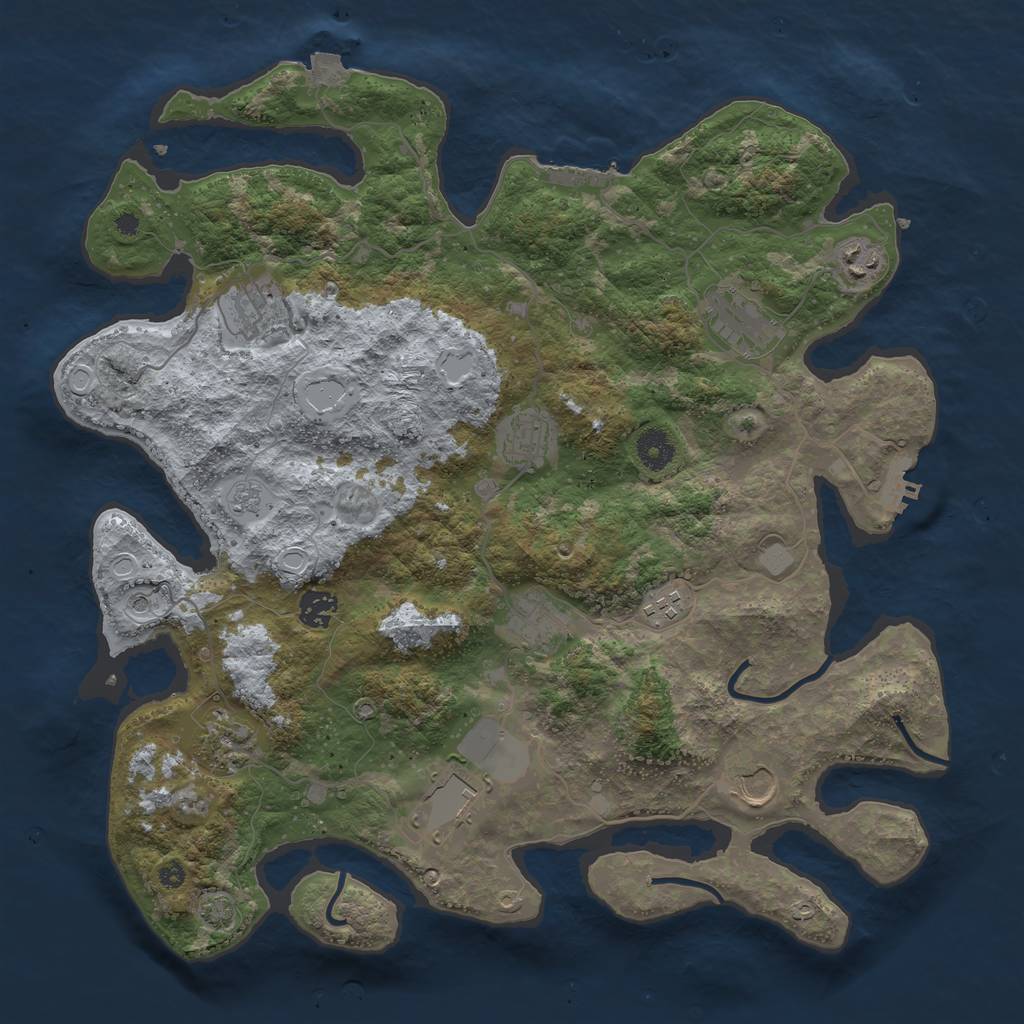 Rust Map: Procedural Map, Size: 3950, Seed: 67912221, 18 Monuments