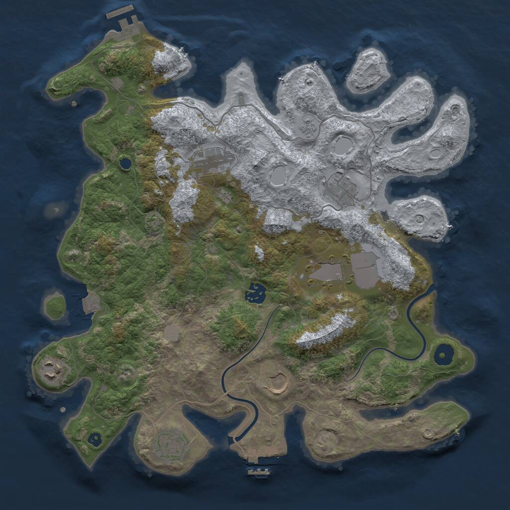 Rust Map: Procedural Map, Size: 3650, Seed: 68563633, 12 Monuments