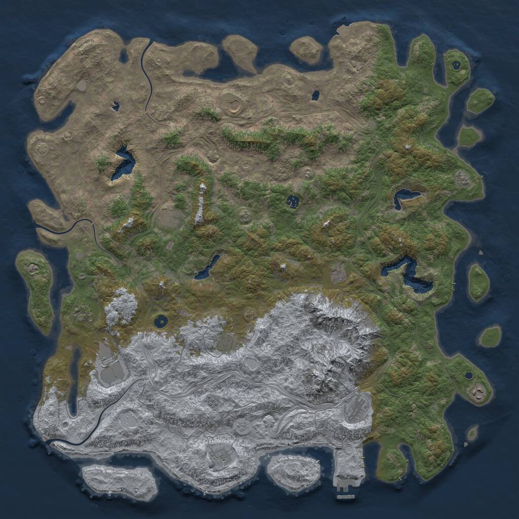 Rust Map: Procedural Map, Size: 6000, Seed: 1001, 16 Monuments
