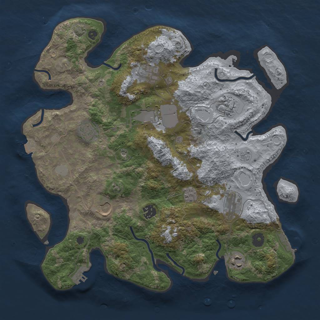 Rust Map: Procedural Map, Size: 3550, Seed: 73956373, 17 Monuments