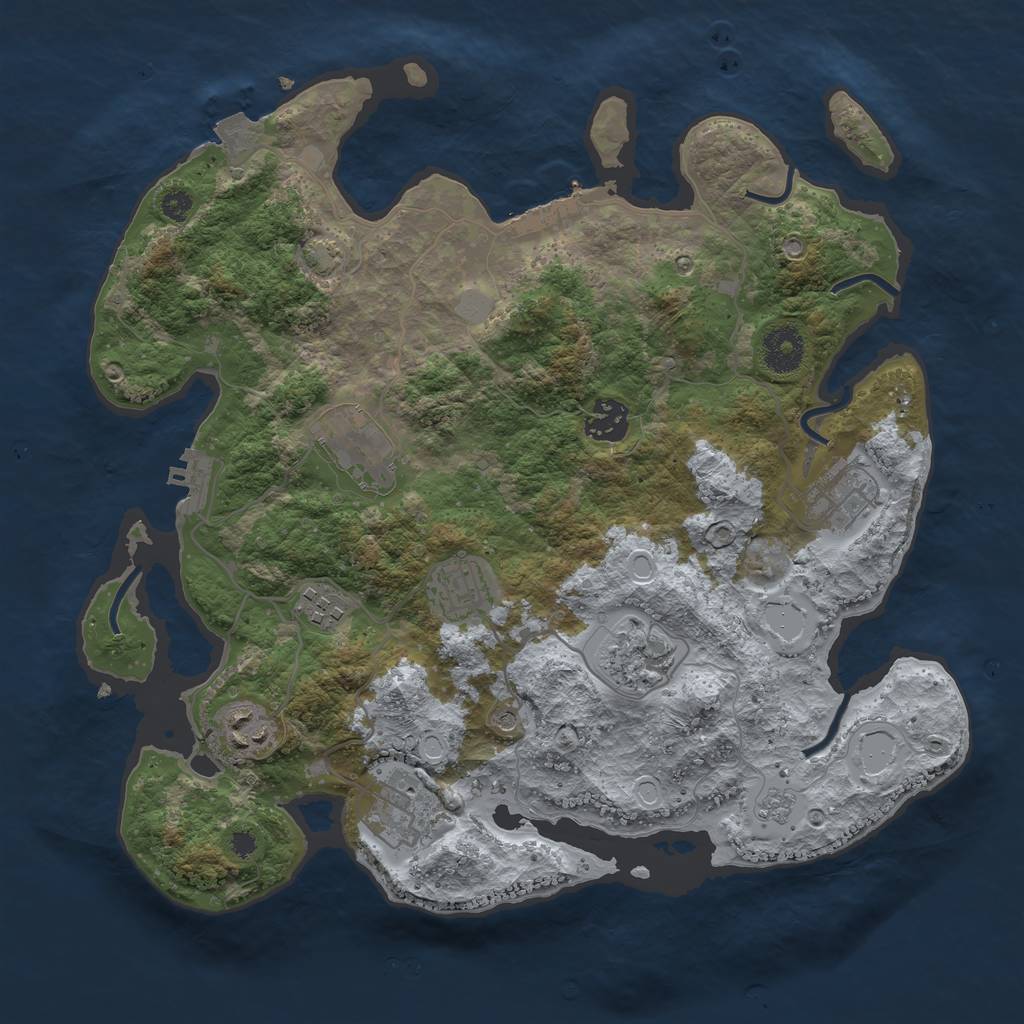 Rust Map: Procedural Map, Size: 3450, Seed: 58434965, 16 Monuments