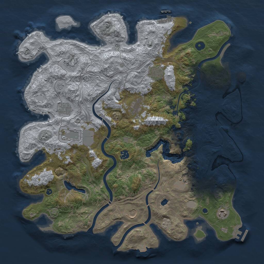 Rust Map: Procedural Map, Size: 4300, Seed: 83478866, 16 Monuments