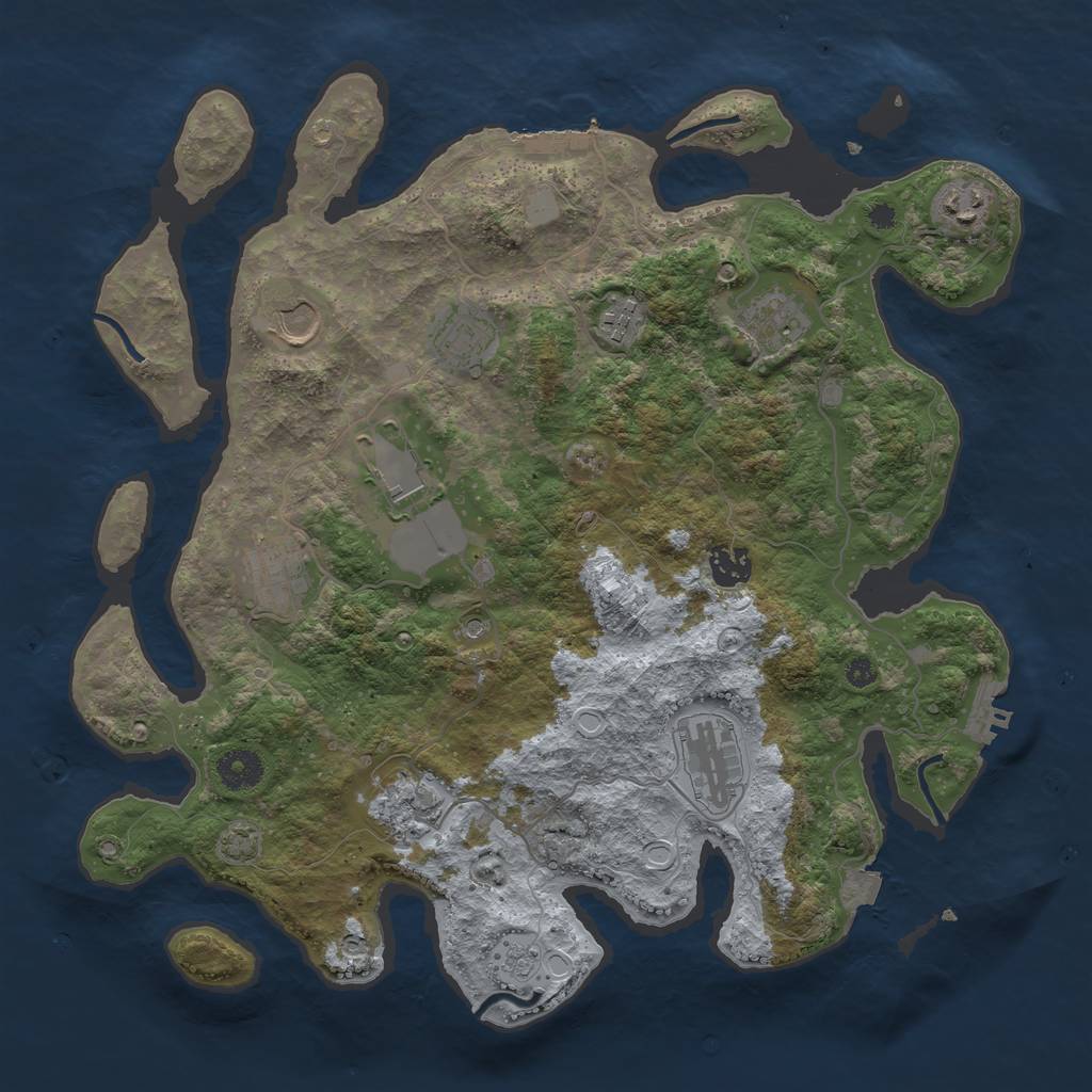 Rust Map: Procedural Map, Size: 3750, Seed: 27128001, 18 Monuments