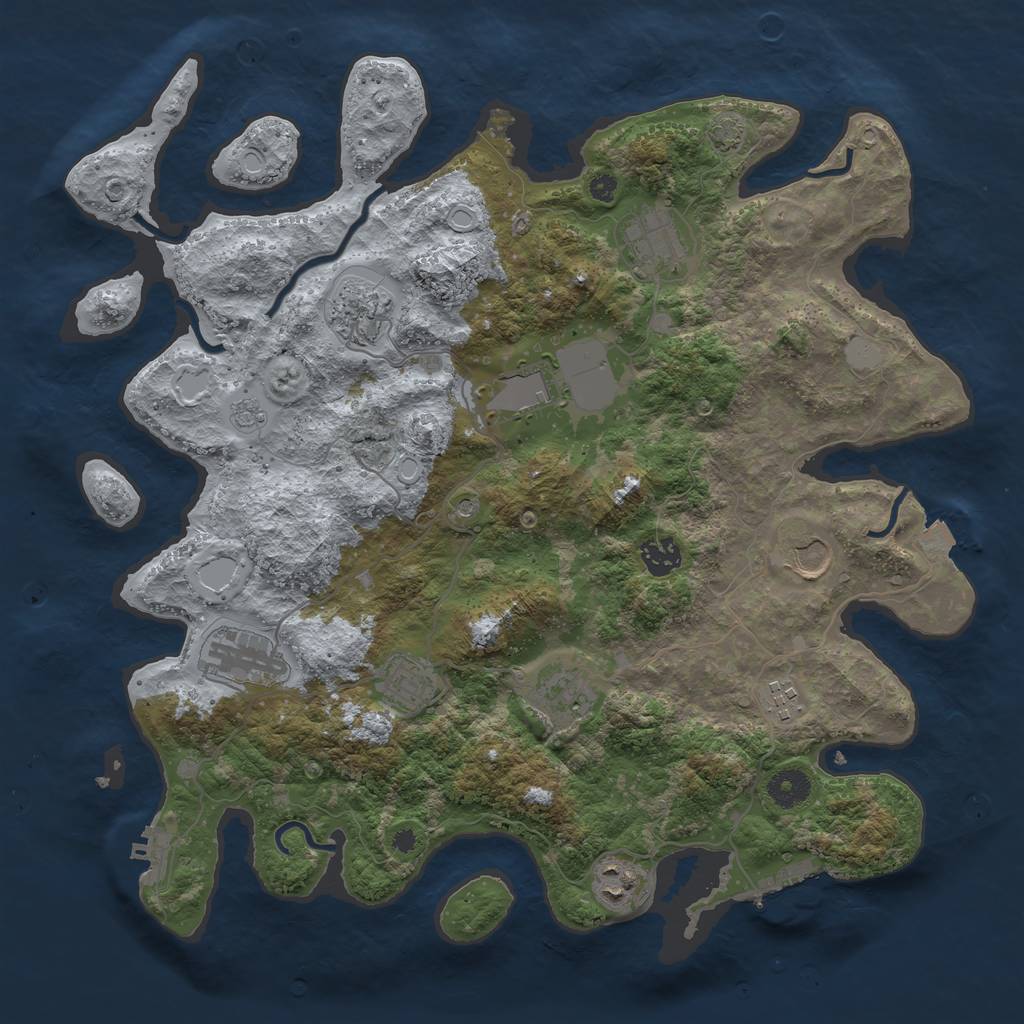 Rust Map: Procedural Map, Size: 3850, Seed: 83930158, 18 Monuments