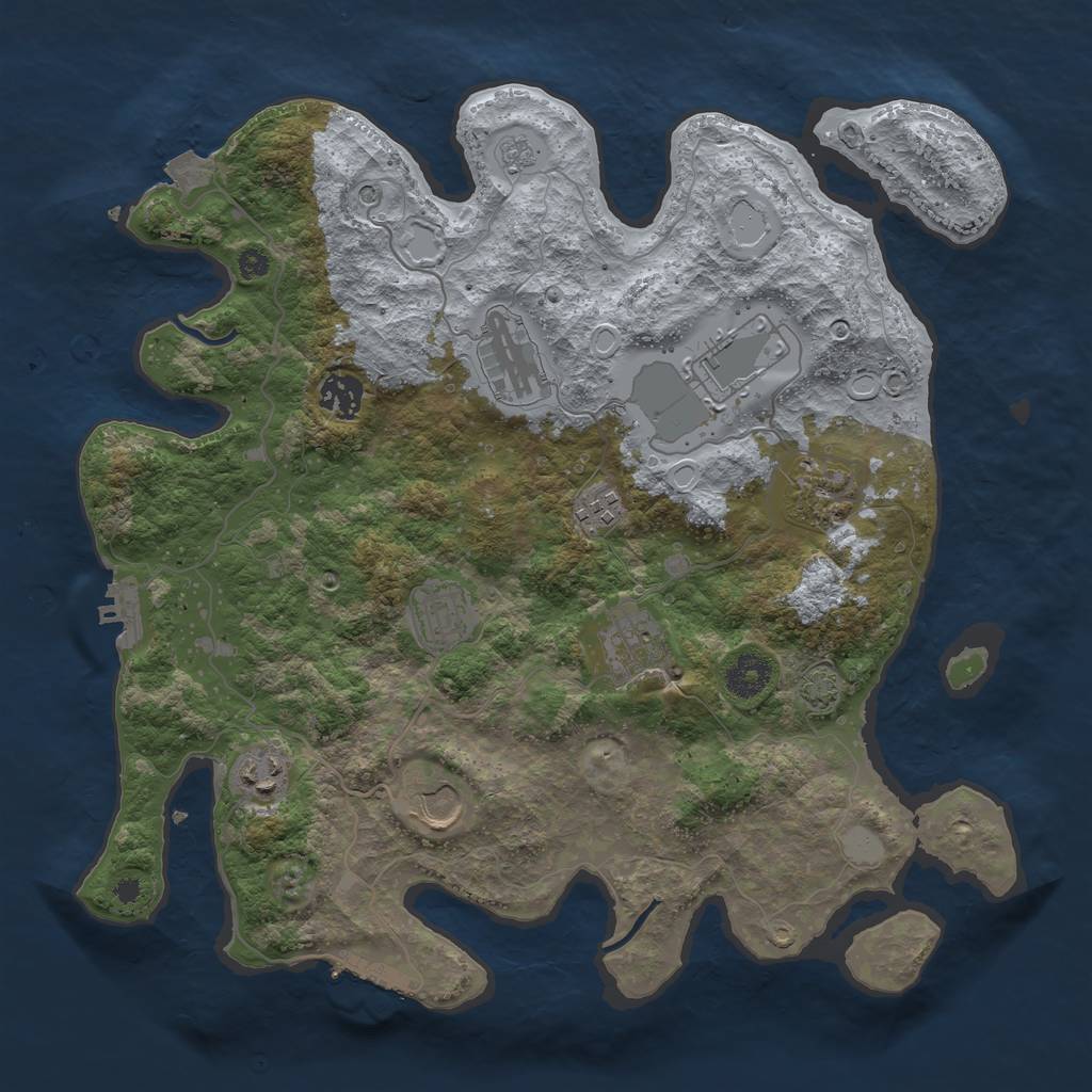 Rust Map: Procedural Map, Size: 3650, Seed: 46141972, 17 Monuments