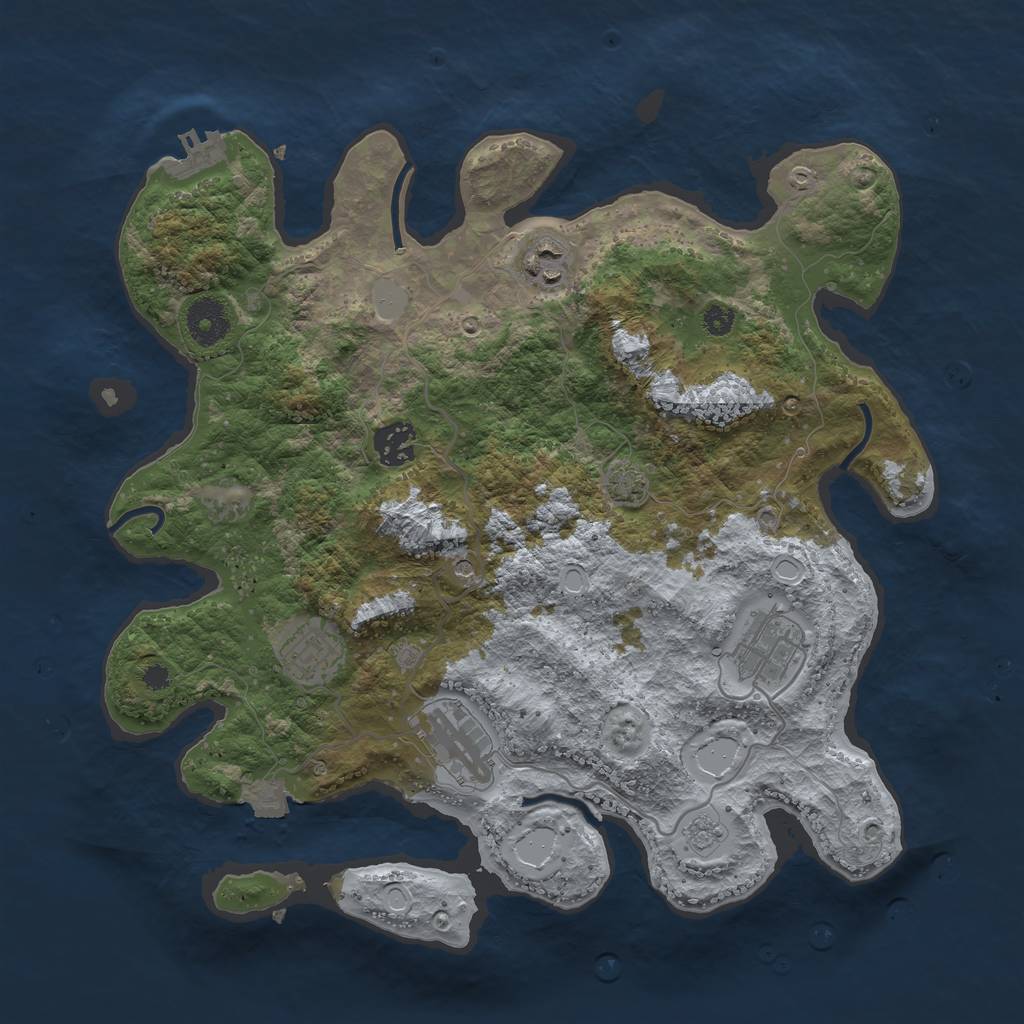 Rust Map: Procedural Map, Size: 3450, Seed: 54051183, 12 Monuments