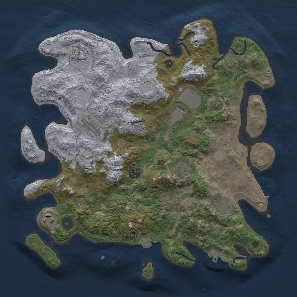 Rust Map: Procedural Map, Size: 3650, Seed: 32394571, 16 Monuments