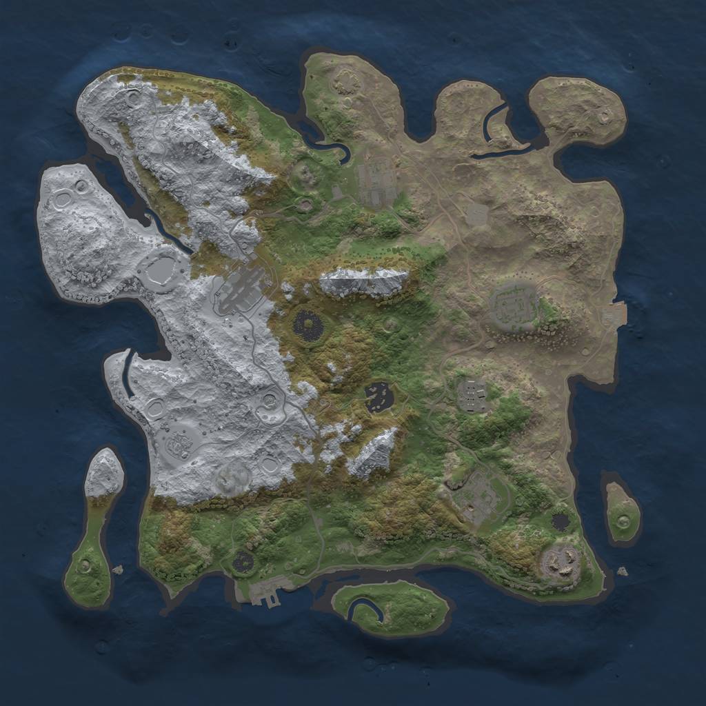 Rust Map: Procedural Map, Size: 3450, Seed: 39948172, 14 Monuments