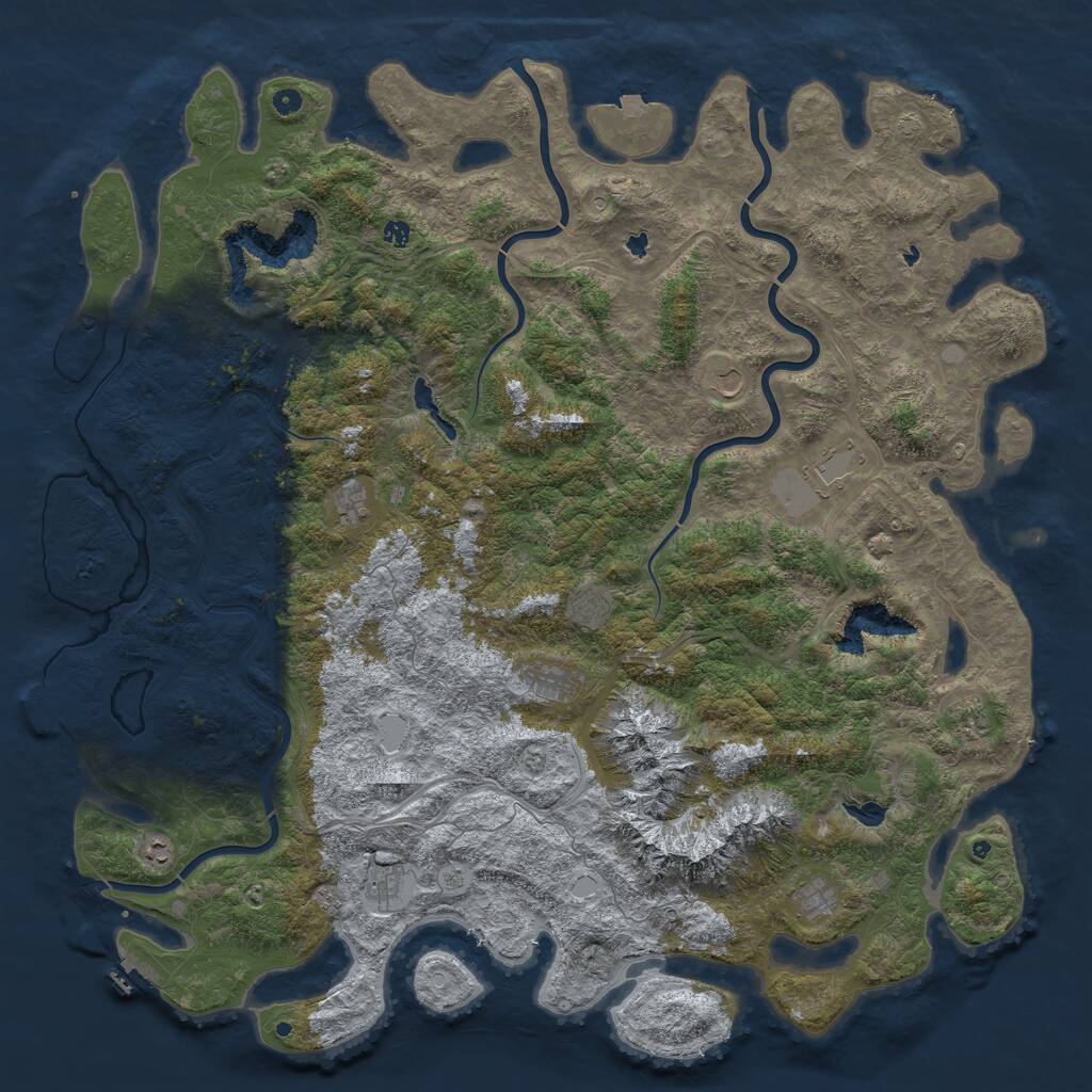Rust Map: Procedural Map, Size: 6000, Seed: 4208969, 17 Monuments