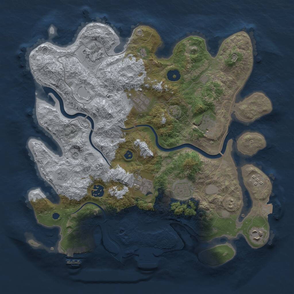 Rust Map: Procedural Map, Size: 3450, Seed: 59476071, 14 Monuments
