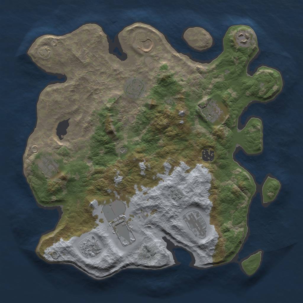 Rust Map: Barren, Size: 3500, Seed: 30509609, 14 Monuments