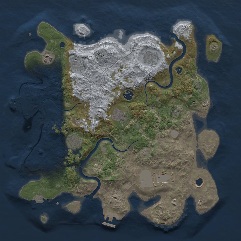 Rust Map: Procedural Map, Size: 3700, Seed: 614390594, 16 Monuments