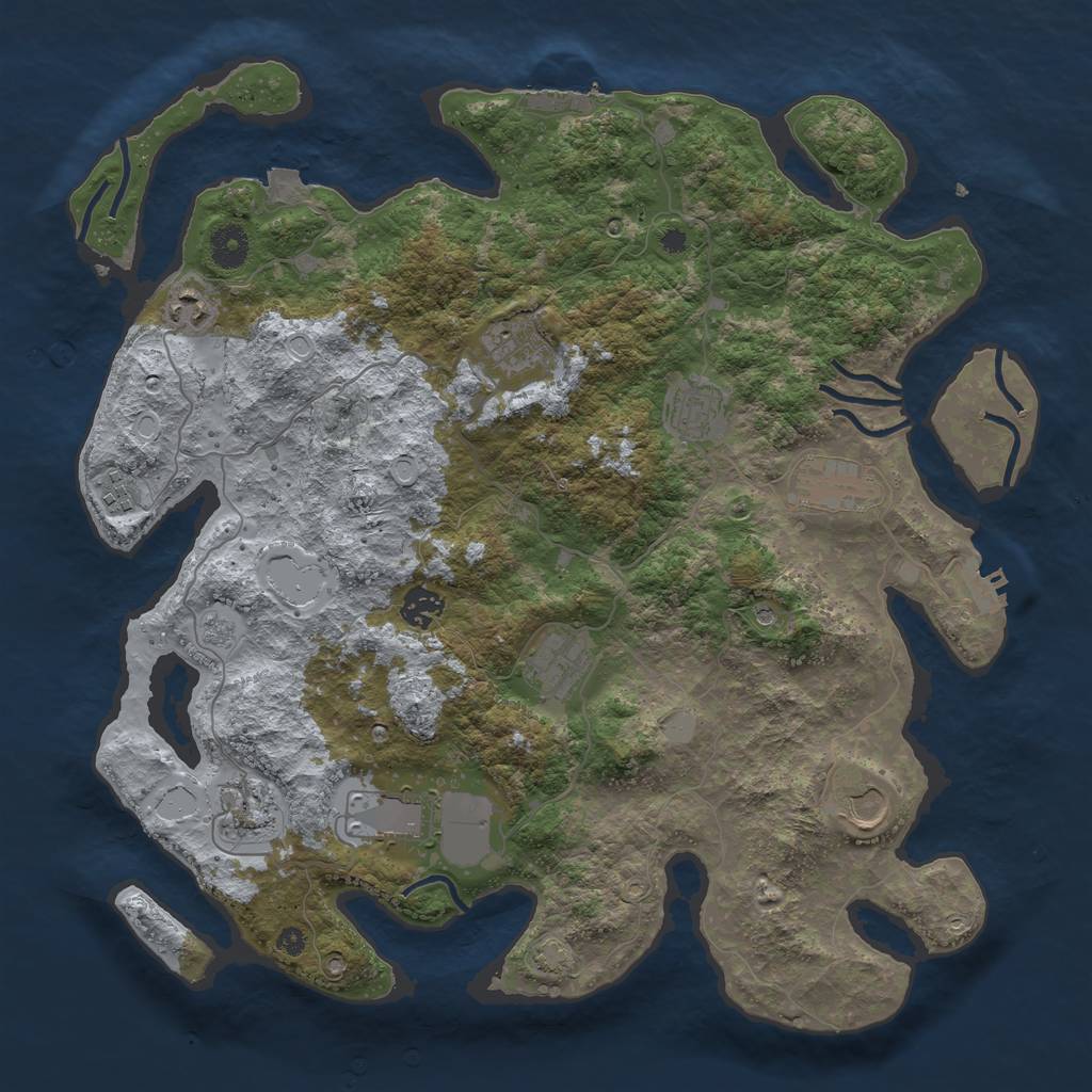 Rust Map: Procedural Map, Size: 3950, Seed: 64069343, 18 Monuments