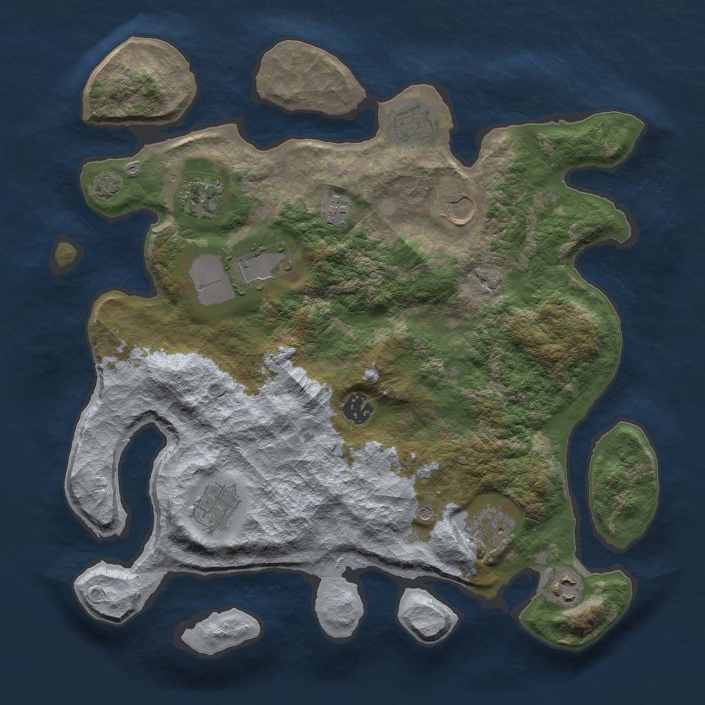 Rust Map: Barren, Size: 3650, Seed: 50490152, 13 Monuments