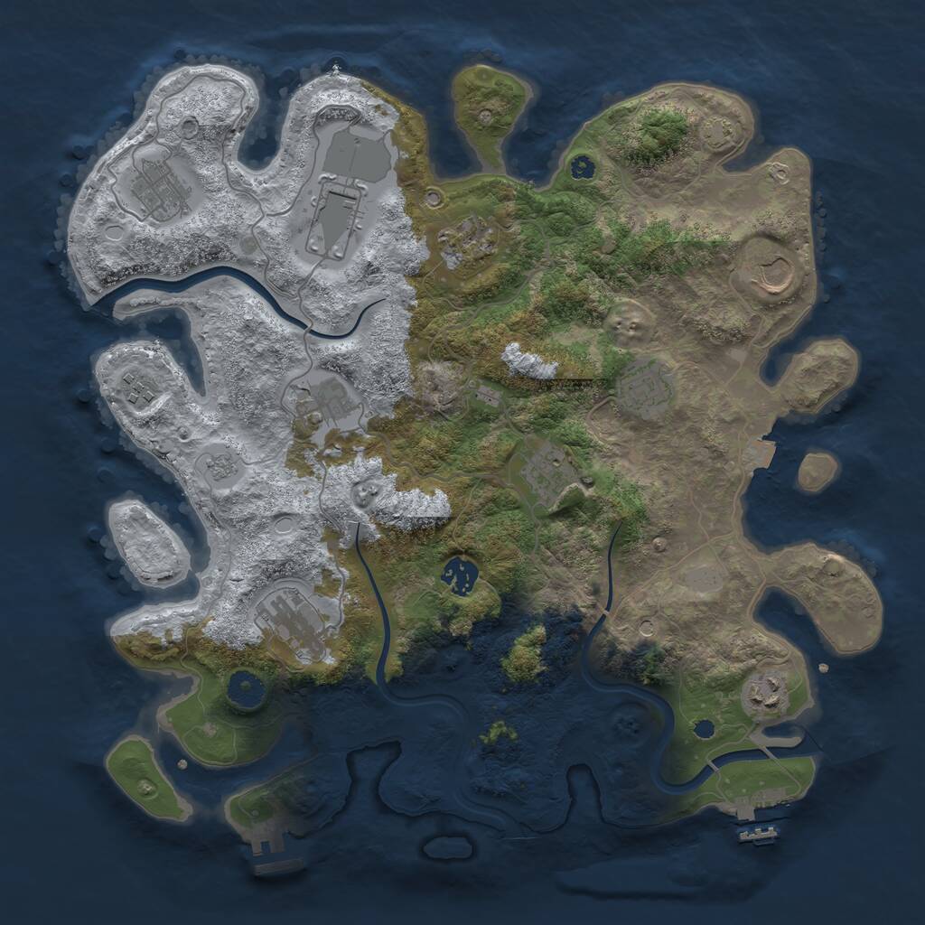 Rust Map: Procedural Map, Size: 3850, Seed: 29143063, 17 Monuments