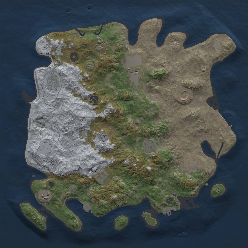 Rust Map: Procedural Map, Size: 3950, Seed: 36960502, 18 Monuments