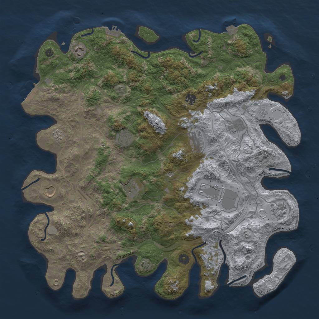 Rust Map: Procedural Map, Size: 4400, Seed: 45389478, 18 Monuments