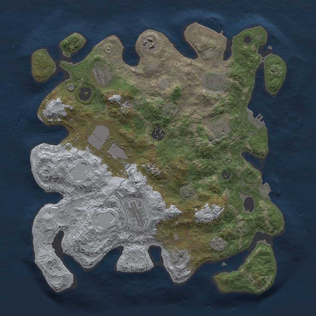 Rust Map: Procedural Map, Size: 3550, Seed: 25123281, 16 Monuments