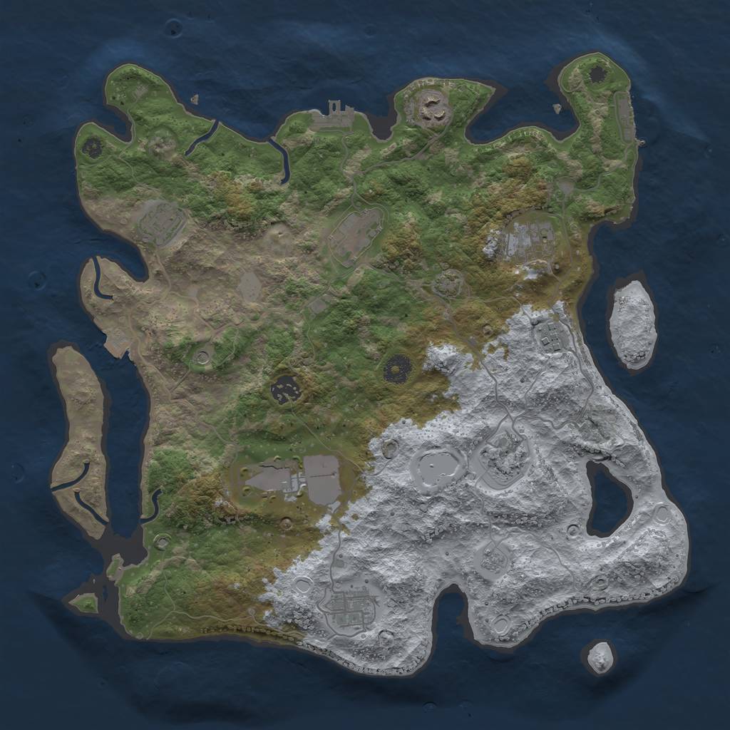 Rust Map: Procedural Map, Size: 3800, Seed: 54470352, 17 Monuments
