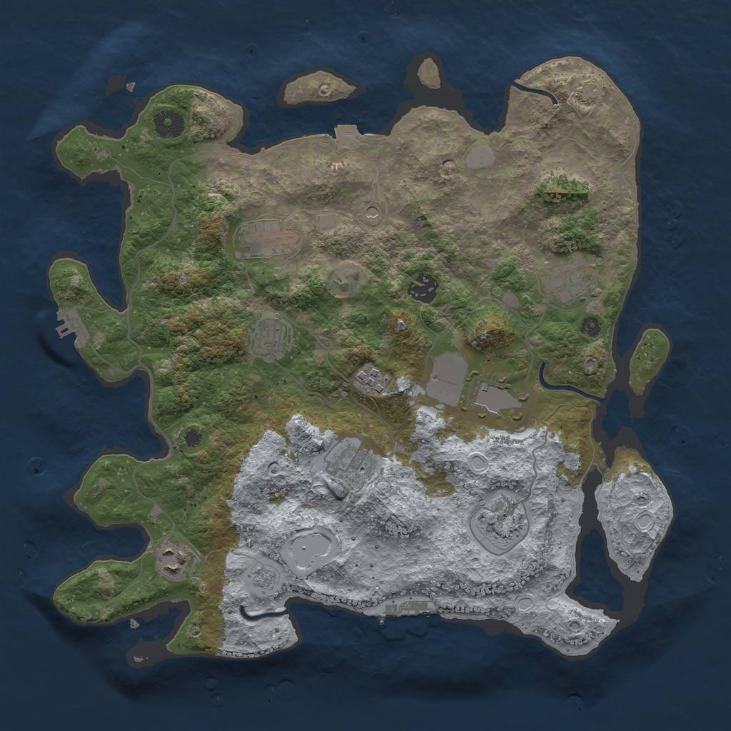 Rust Map: Procedural Map, Size: 3750, Seed: 33406893, 17 Monuments