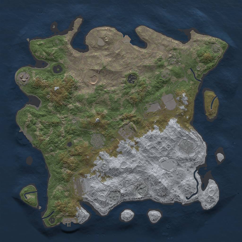 Rust Map: Procedural Map, Size: 3950, Seed: 69286044, 18 Monuments