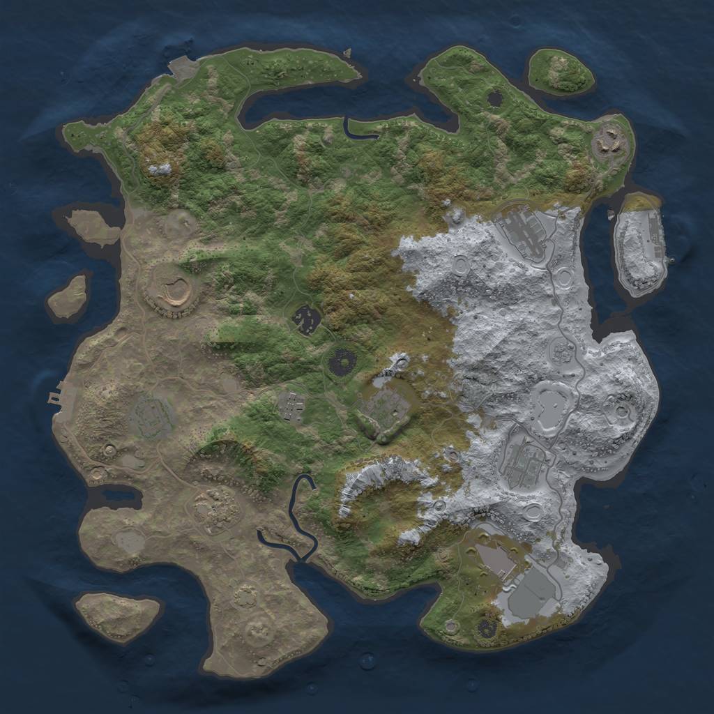 Rust Map: Procedural Map, Size: 3850, Seed: 49475286, 18 Monuments
