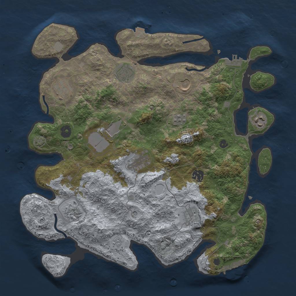 Rust Map: Procedural Map, Size: 3750, Seed: 601684161, 18 Monuments
