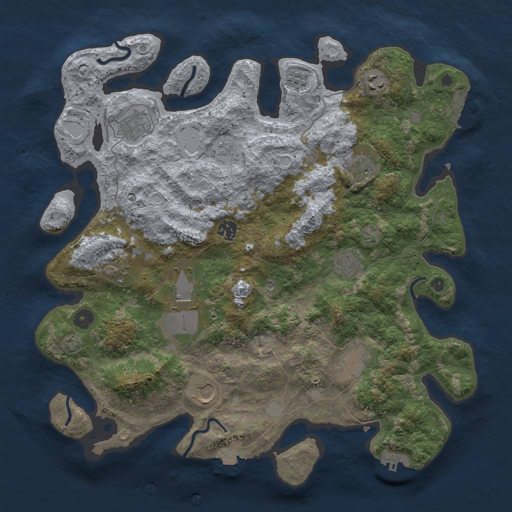 Rust Map: Procedural Map, Size: 3950, Seed: 40787093, 18 Monuments