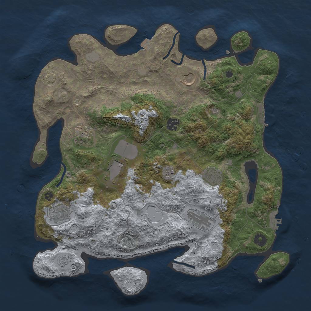 Rust Map: Procedural Map, Size: 3650, Seed: 76134373, 16 Monuments